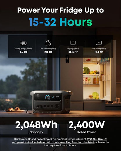 Anker SOLIX C2000 Gen 2 Portable Power Station with 400W Solar Panel, 2,400W (Peak 4,000W) Solar Generator, Full Charge in 58 Min, 2048wh LiFePO4 Battery for Home Backup, Power Outages, and Camping