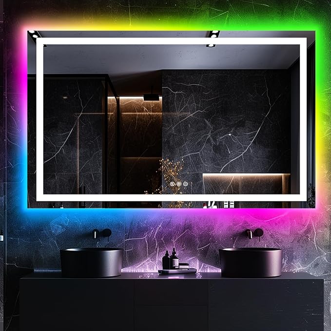 LED Bathroom Mirror, 30"x55" with Frontlit and Backlit Anti-Fog Mirror with Lights LED Vanity Mirror for Bathroom 11 Colors Temperature & Dimmable Bathroom Mirror with HD Tempered Glass