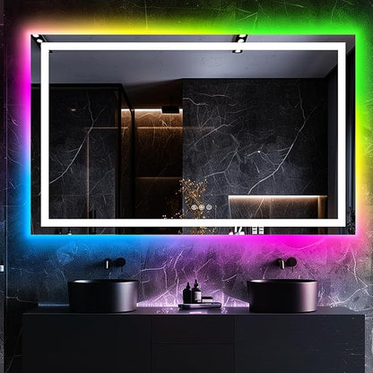 LED Bathroom Mirror, 30"x55" with Frontlit and Backlit Anti-Fog Mirror with Lights LED Vanity Mirror for Bathroom 11 Colors Temperature & Dimmable Bathroom Mirror with HD Tempered Glass