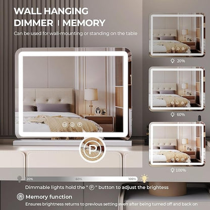 ZL ZELing Vanity Mirror with Lights, 23 Inch Large Makeup Mirror with LED Lights, Smart Touch Dimmable 3-Color Light, Memory Function, USB Charging Port, and Magnifying Glass
