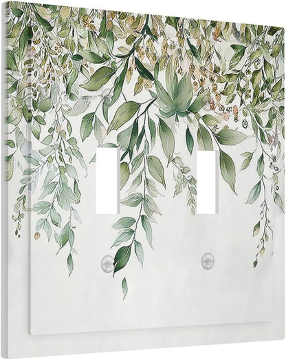 Decorative Switch Plates Sage Green Eucalyptus Watercolor Plant Leaves 2 Gang Double Toggle Outlet Light Switch Cover Wall Plate Electrical Faceplate for Bedroom Bathroom Decor