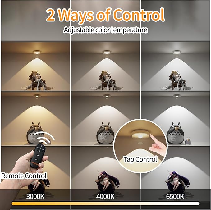 Puck Lights Cordless with Remote Control, 2200mAh Rechargeable Under Counter Lighting,3 Color Temperatures Dimmable Under Cabinet,Closet Light,Tap Light for Hallway (Silver, 5PCS)