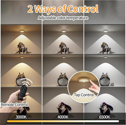 Puck Lights Cordless with Remote Control, 2200mAh Rechargeable Under Counter Lighting,3 Color Temperatures Dimmable Under Cabinet,Closet Light,Tap Light for Hallway (Silver, 5PCS)
