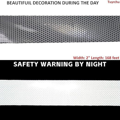 Non Fading Silver Reflective Tape 2 inch Wide, Outdoor Waterproof Safety Adhesive Stickers, High Visibility Industrial Marking Tape (168 feet)