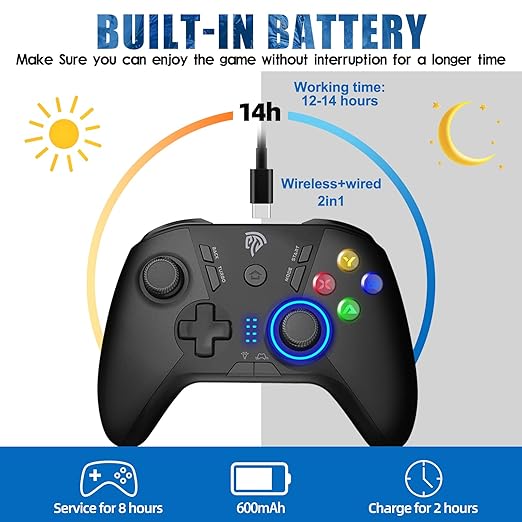 EasySMX 2.4G Wireless Gaming Controller for Windows PC, Steam Deck, PS3 & Android TV Box, Plug and Play Gamepad with Dual Vibration, 4 Back Paddles, Up to 14-Hour Battery Life