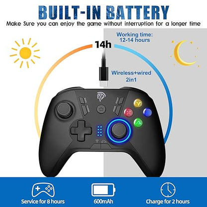 EasySMX 2.4G Wireless Gaming Controller for Windows PC, Steam Deck, PS3 & Android TV Box, Plug and Play Gamepad with Dual Vibration, 4 Back Paddles, Up to 14-Hour Battery Life