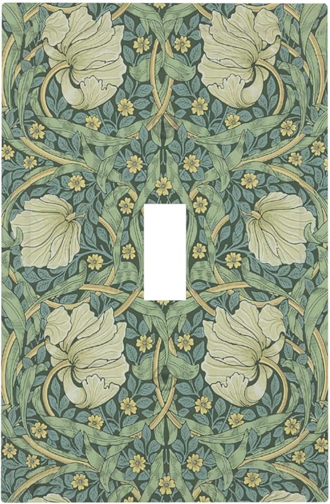 Decorative Light Switch Cover Vintage Floral Plant Sage Green William Morris 1 Gang Single Toggle Decorator Outlet Wall Plate Device Electrical Faceplate Switchplates for Bedroom Home Decor