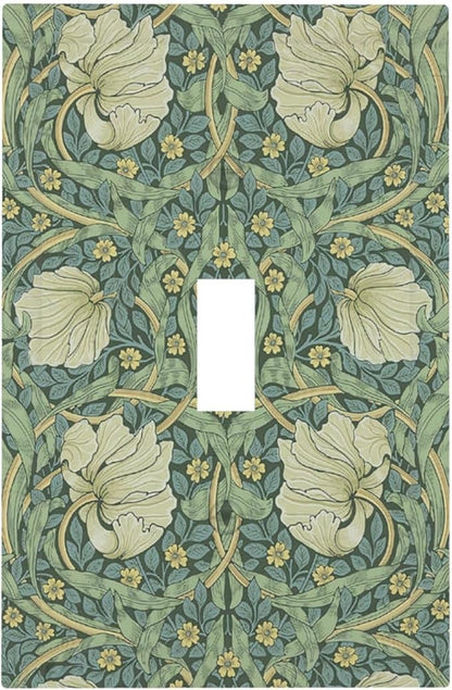 Decorative Light Switch Cover Vintage Floral Plant Sage Green William Morris 1 Gang Single Toggle Decorator Outlet Wall Plate Device Electrical Faceplate Switchplates for Bedroom Home Decor