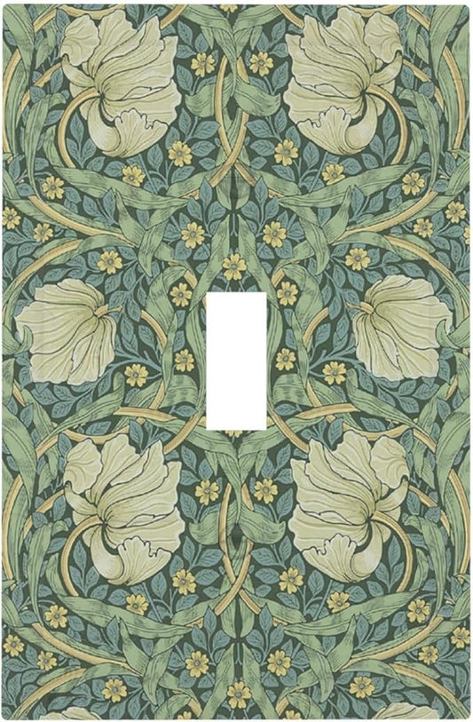 Decorative Light Switch Cover Vintage Floral Plant Sage Green William Morris 1 Gang Single Toggle Decorator Outlet Wall Plate Device Electrical Faceplate Switchplates for Bedroom Home Decor
