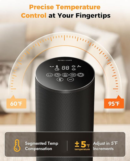 Tower Heater for Indoor Use - 25" Portable Space Heater with 3D Flame, Remote, Adjustable Thermostat, 2 Heat Modes, Multiple Safety Protection, 12H Timer, Quiet Electric Heater for Large Room