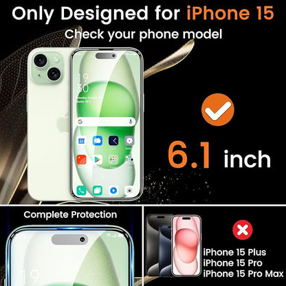 4+4 Pack Privacy Screen Protector for iPhone 15 6.1-Inch with 4 Pack Camera Lens Protector, Anti Spy Tempered Glass Film 9H Hardness Case Friendly