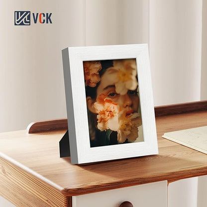 VCK 5x7 Picture Frames white Set of 6, Wide Border Wood Poster Frame, Multi-Directional Display Family Photos, Office Prints, Studio/Gallery Artwork, Woodgrain Series, Tabletop & Wall Hanging