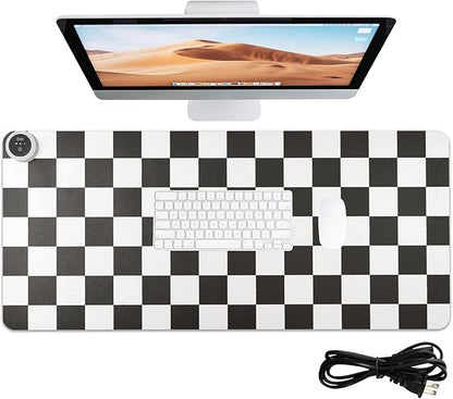 Checkered Black and White Heated Desk Pad Mouse Pad 31.5x13 Inch PU Leather Desk Mat with 3 Heat Levels Large Mouse Gaming Computer Laptop Mat
