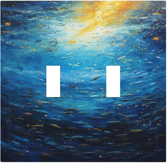 Decorative Switch Plates Dream Ocean Underwater World Fish Shoal 2 Gang Double Toggle Wall Plate Outlet Light Switch Cover Electrical Faceplate for Kids room Nursery Decor