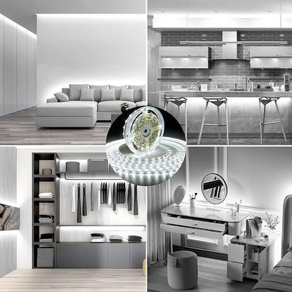 White LED Strip Lights, 131ft Dimmable 24V LED Lights Strip 6500K Bright Daylight White, Flexible Tape Lights for Bedrooms, Kitchen, Cabinet, Christmas Decor, 2 Rolls of 65.6ft