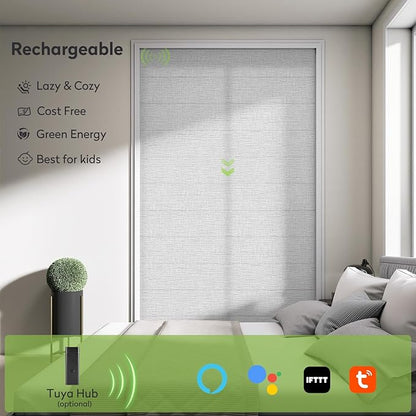 ZSTARR Smart Roman Shades Rechargeable Motorized Blinds with Remote Light Filtering Roman Window Shades Plain Fold Soft for Doors Bedroom, Custom Size (Sheer Gray)