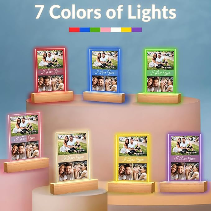 Custom Picture Frame, Customized Picture Frames, Personalized Photo Frame with Night Light, Personalized Anniversary Valentines Day Gifts for Women Men Her Him Girlfriend Boyfriend Couple