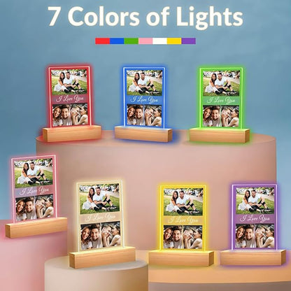 Custom Picture Frame, Customized Picture Frames, Personalized Photo Frame with Night Light, Personalized Anniversary Valentines Day Gifts for Women Men Her Him Girlfriend Boyfriend Couple