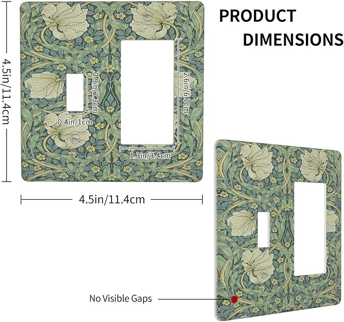 Outlet Covers Vintage Floral Plant Sage Green William Morris 1 Toggle 1 Rocker Combination Decorative Wall Plate Light Switch Cover Plate Electrical Switch Plates for Bedroom Home Decor