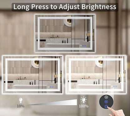 24"x48" LED Bathroom Mirror with Lights, Anti-Fog, Backlit + Front Lit, Dimmable, Led Vanity Mirror for Wall, Lighted Bathroom Mirror, 3 Colors, Shatter-Proof Tempered Glass