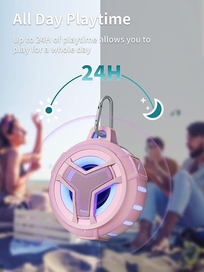 EBODA Bluetooth Shower Speaker, IP67 Waterproof Portable Wireless Small Speakers, Floating, 24H Playtime for Home, Beach, Pool, Kayak, Hiking, Boat Accessories, Gifts for Women, Girls - Pink