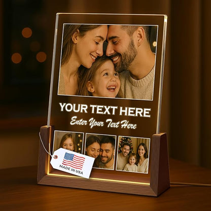 LOUISMIAA Customized Picture Frames with Night Light,Decorative Plaque Anniversary Birthday Mother’s Day Father’s Day Valentine’s Personalized Gifts Same Day Shipping