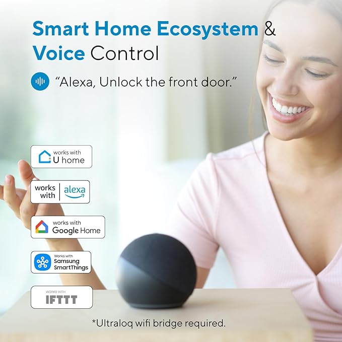 ULTRALOQ Smart Lock U-Bolt Pro, 7-in-1 Fingerprint Keyless Entry Door Lock with App Control, Anti-peep Keypad, Auto Lock, Smart Deadbolt Front Door, IP65 Waterproof, Easy Installation, 1 Year Battery