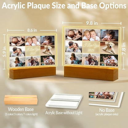 Custom Picture Frame with Photo, Personalized Photo Frame with Night Light, Customized Picture Frames, Personalized Valentines Day Gifts for Women Men Her Him Mom Dad Baby Kid Family Pet