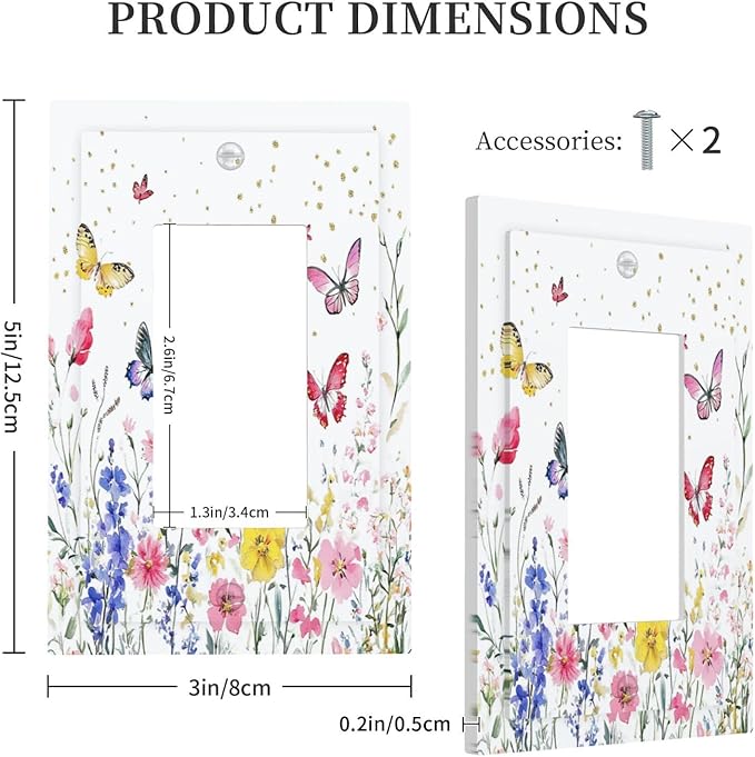 Decorative Outlet Covers Watercolor Floral Butterfly Colorful Wildflower 1 Gang Single Rocker Light Switch Cover Plate Wall Plates Gfci Faceplate For Bed Room Living Room Decor