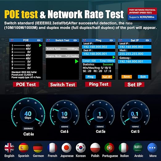 NF-8506 Network Cable Tester with IP Scanne Network Rate Test,/NCV POE/Ping/TDR CAT5 CAT6,Network Tester Cable Toner for RJ11 RJ45 LAN Ethernet Cable Tester Telephone Cable Finder Network Tool