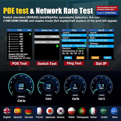 NF-8506 Network Cable Tester with IP Scanne Network Rate Test,/NCV POE/Ping/TDR CAT5 CAT6,Network Tester Cable Toner for RJ11 RJ45 LAN Ethernet Cable Tester Telephone Cable Finder Network Tool