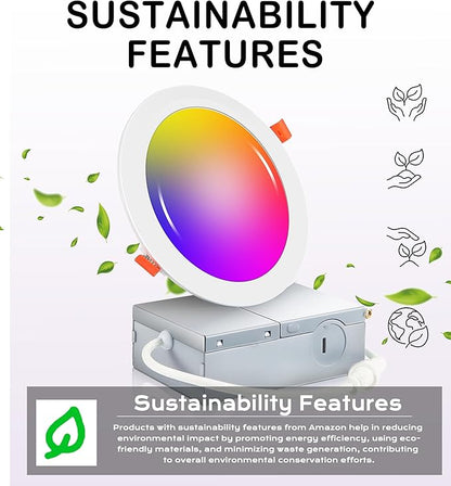 CLOUDY BAY [6 Pack] 4inch Smart WiFi LED Recessed Lights,RGBCW Color Changing Recessed Lighting,Compatible with Alexa and Google Home Assistant,10W 2700K-6500K,CRI90+ Wet Location,White Finish