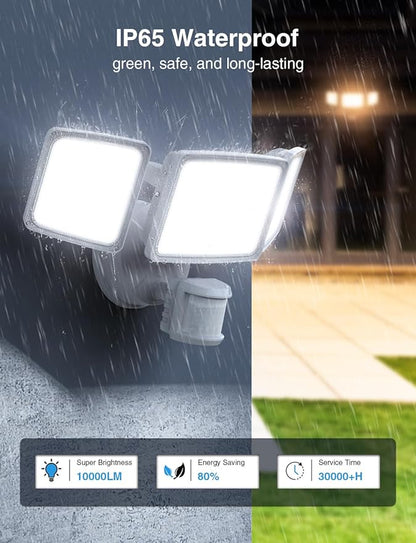 Onforu 100W Smart LED Security Lights Motion Sensor Outdoor 9000LM, 2500K-6500K, WiFi Alexa Flood Light APP Control, Motion Detector with Adjustable 3 Head, IP65 Wall Light for Yard (White)