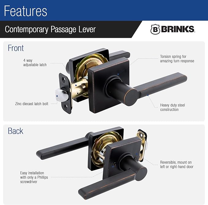 BRINKS Security Door Locks, High-Security Keyless Entry, Smart Electronic Door Lock with Deadbolt, Up to 50 Codes, Automatic Locking (Deadbolt & Passage Lever, Tuscan Bronze)