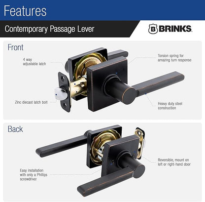 BRINKS Security Door Locks, High-Security Keyless Entry, Smart Electronic Door Lock with Deadbolt, Up to 50 Codes, Automatic Locking (Deadbolt & Passage Lever, Tuscan Bronze)