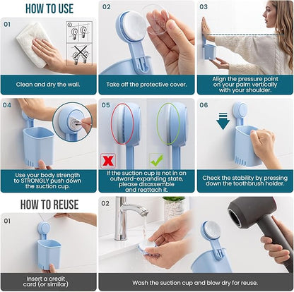 TAILI Suction Toothbrush Holder, Powerful Toothpaste Toothbrush Suction Cup, Self-draining Shower Razor Holder, Shower Toothbrush Holder for Wall, Kitchen Tableware Holder, Blue