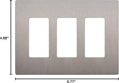 LIDER Brushed Finish Decorator Switch Cover, Screwless Wall Plate, Mid-Size 3-Gang 4.88" x 6.77", Unbreakable Polycarbonate Thermoplastic, UL Listed, LSWP-33M-BNK, Brushed Nickel