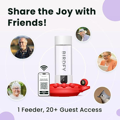 Birdfy Hummingbird Feeder with Dual Cameras - 2K HD Smart Cameras Solar Powered, Close-Up Bird Video/Live Watching & Instant Notifications, Ant Moat & Leakproof - 20oz (AI Lifetime)
