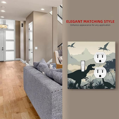 Wallplates Prehistoric World Dinosaur Cartoon Fores 1 Toggle 1 Duplex Switch Plate Electrical GFCI Faceplate Decorative Light Switch Covers for Kids Room Nursery Decor