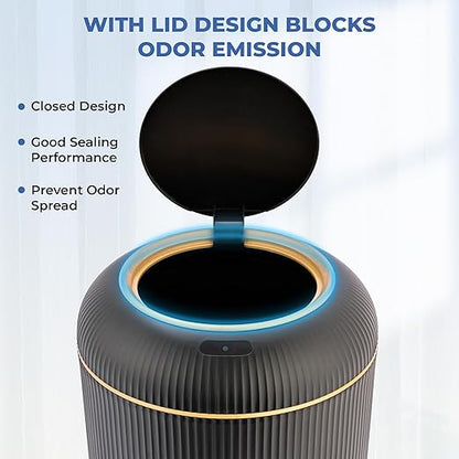 Pukomc Smart Sensor Wastebasket, Convenient and Hygienic Easy to Use, Technology Sensor Waterproof Wastebasket Plastic Trash can for Kitchen, Bathroom, Bedroom, Living Room, Office and Outdoor Black