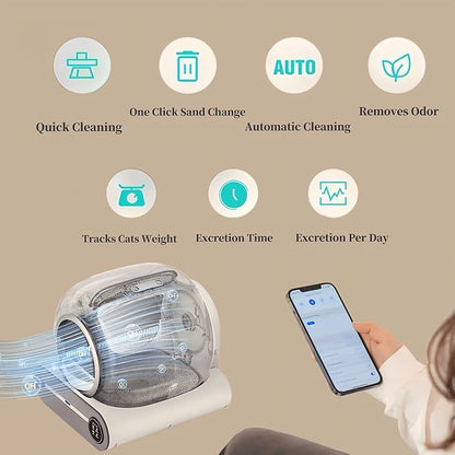 Automatic Cat Litter Box Large Capacity for Multiple Cats,Intelligent Self-Cleaning Cat Litter Box with APP Control, Self Cleaning Large Cat Toilet, Automatic Cleaning, One Click Sand Change