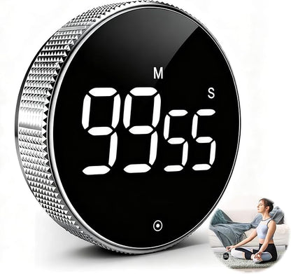 Digital Kitchen Timer, Magnetic Countdown Countup Visual Pomodoro Timer with Large LED Display, Cube Clock for Classroom Cooking Fitness Baking Studying Teaching, Easy for Kids and Seniors (Silver)