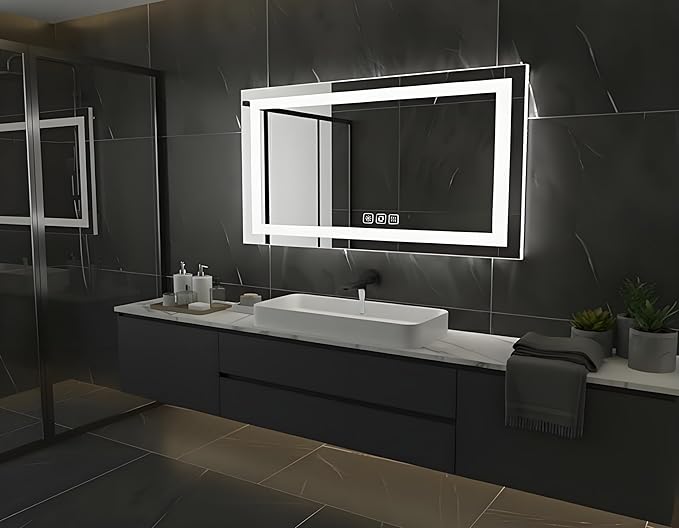 40 * 24inches LED Mirror, Smart Bathroom Mirror with Lights, Anti-Fog, Tempered Glass, 3 Colors Dimmable, Front and Backlit, CRI 90+, Wall Mounted, Memory