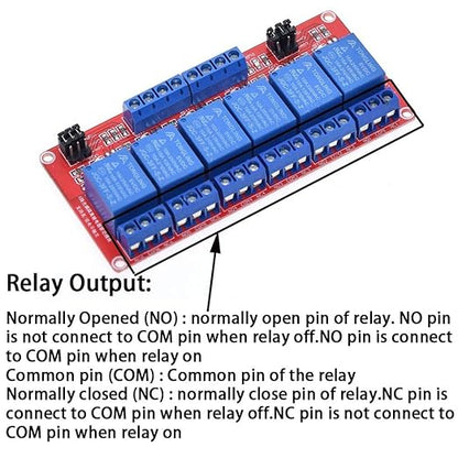 Relay Module with Optocoupler High/Low Level Trigger for Arduino (5, 5V Relay 6 Channel)