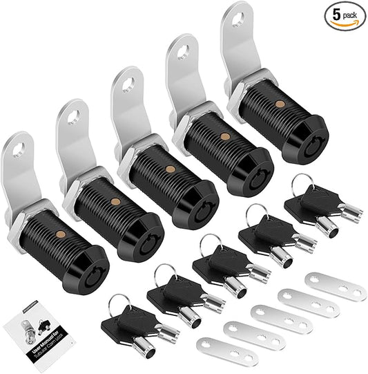 5 Pack Cabinet Lock with Keys, 1-1/8” RV Storage Lock Keyed Alike, RV Locks for Storage Door, Camper Cabinet Door Toolbox Lock Mailbox RV Cam Locks with Manual (Black -5 Pack, 1-1/8 Inch)