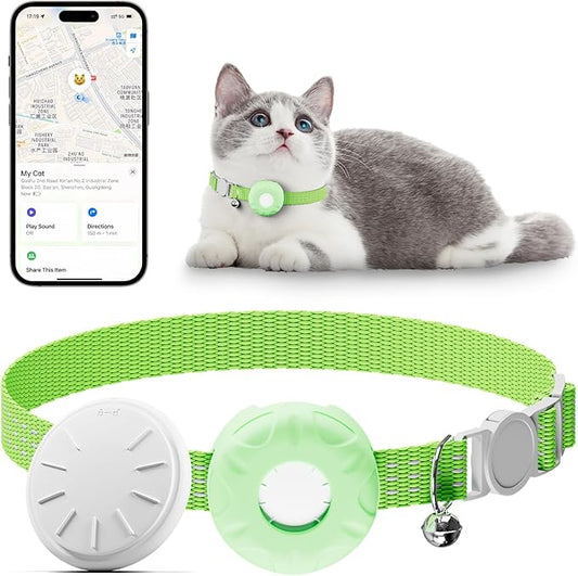 GPS Tracker, Tractive GPS Cat Tracker, Cat Tracker Collar with Safety Elastic Buckle, Works with Any Collar,Compatible with Apple Find My App (Only iOS), No Monthly Fee, Light Green
