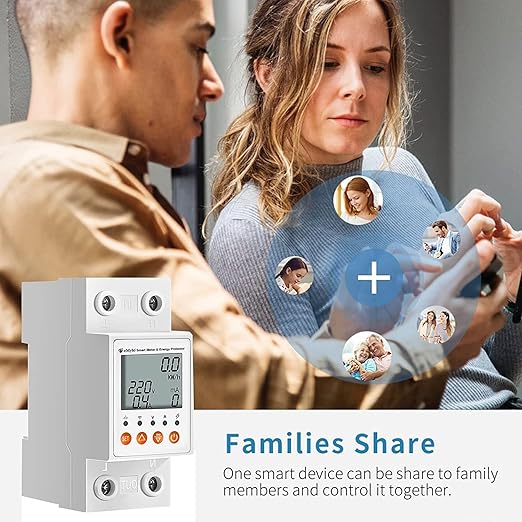 eMylo Single-Phase Smart Energy Meter 63A 80-400V - Circuit Breaker & Leakage Protection, 2.4G WiFi Electricity Monitor with Tuya APP Remote Control for Home, Apartment, Factory