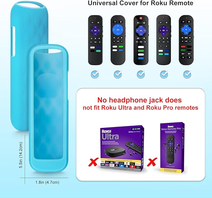 2 Pack Remote Cover for Roku,Compatible with All Roku TV Remote Case Blue and Purple