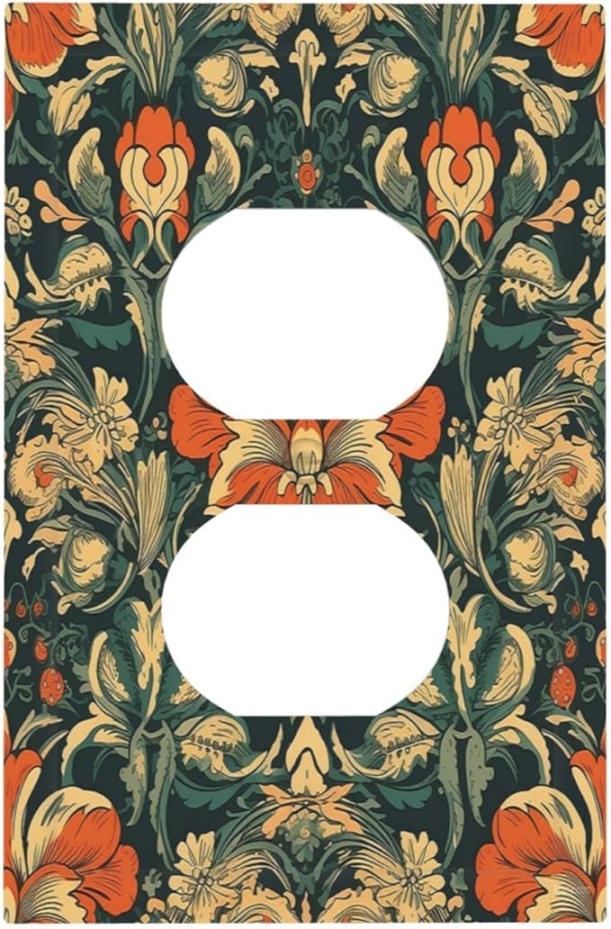 Outlet Covers William Morris Abstract Floral Plant Pattern Orangeyellowgreen 1 Gang Duplex Wall Plate Decorative Switch Plates Electrical Receptacle Faceplate Light Switch Cover for Bedroom