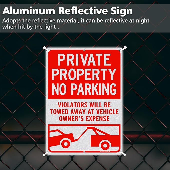 GicnKeuz Private Property No Parking Signs, 14x10 Inches Violators Will Be Towed Away at Vehicle Owner's Expense Signs, Reflective Aluminum, Weather Resistant, Waterproof (2 pack)